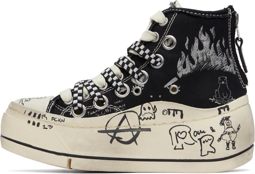 R13 Black Graffiti Double Grommet Kurt Sneakers - Picture 2