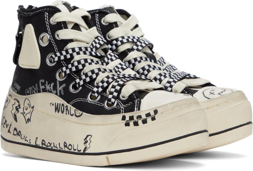 R13 Black Graffiti Double Grommet Kurt Sneakers - Picture 3