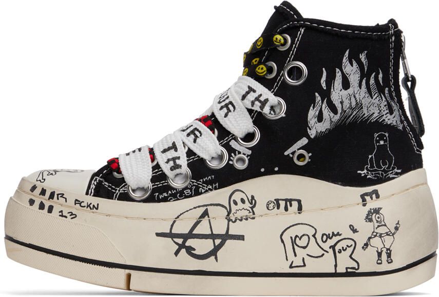 R13 Black & White Double Grommet Kurt Sneakers - Picture 4