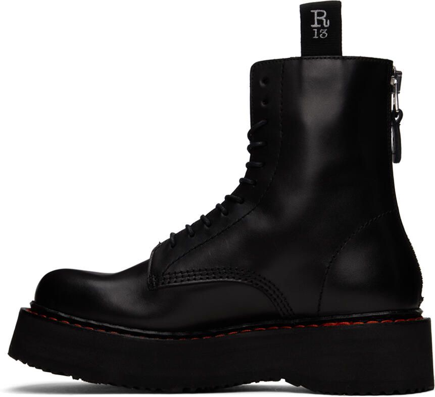 R13 Black Single Stack Platform Lace-Up Boots