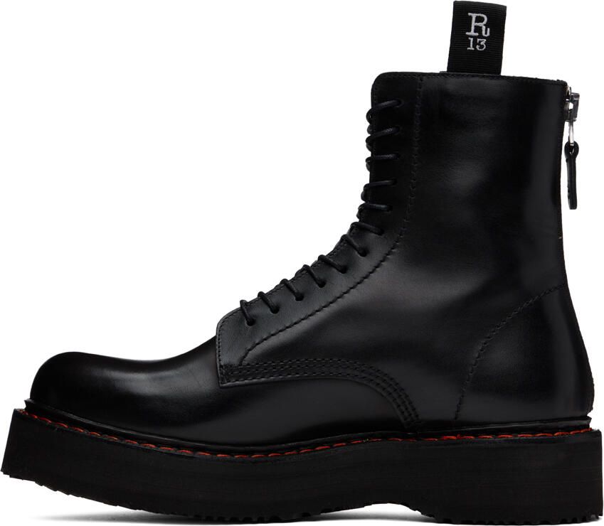 R13 Black Single Stack Lace-Up Boots - Picture 2