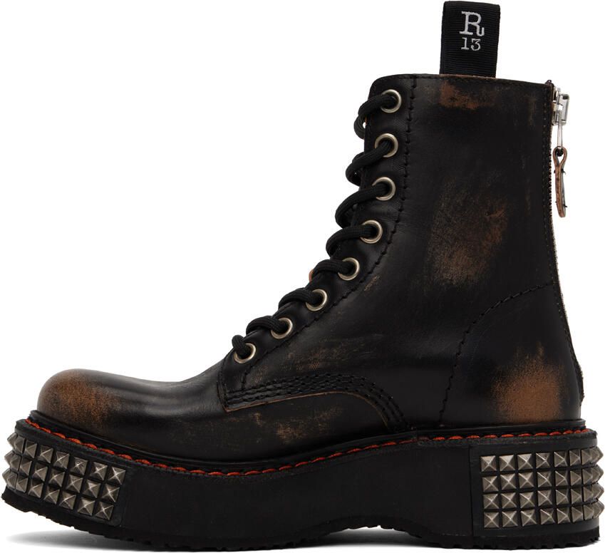 R13 Black Single Stack Lace-Up Boots - Picture 2