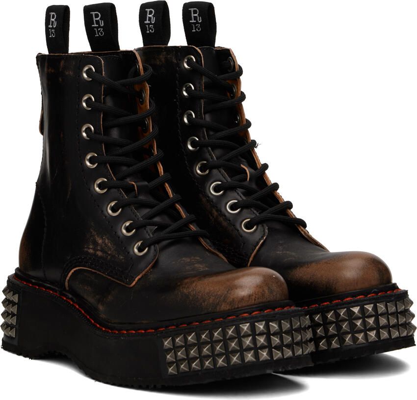 R13 Black Single Stack Lace-Up Boots