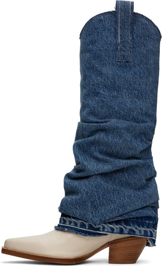 R13 Blue & Off-White Mid Cowboy Boots - Picture 5