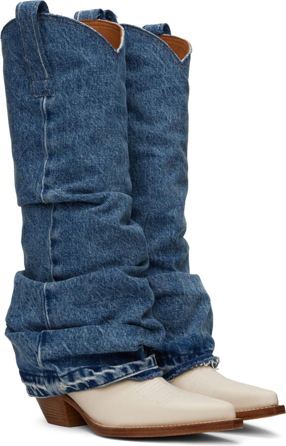 R13 Blue & Off-White Mid Cowboy Boots - Picture 4