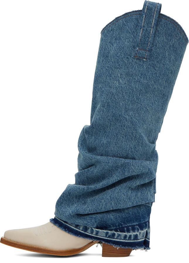 R13 Blue & Off-White Mid Cowboy Boots - Picture 2