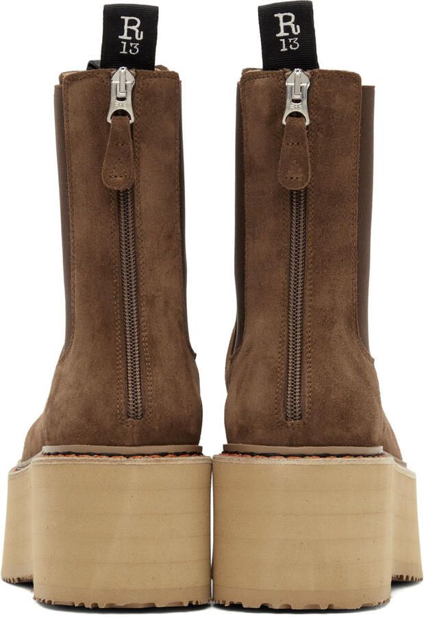 R13 Brown Double Stack Chelsea Boots - Picture 4