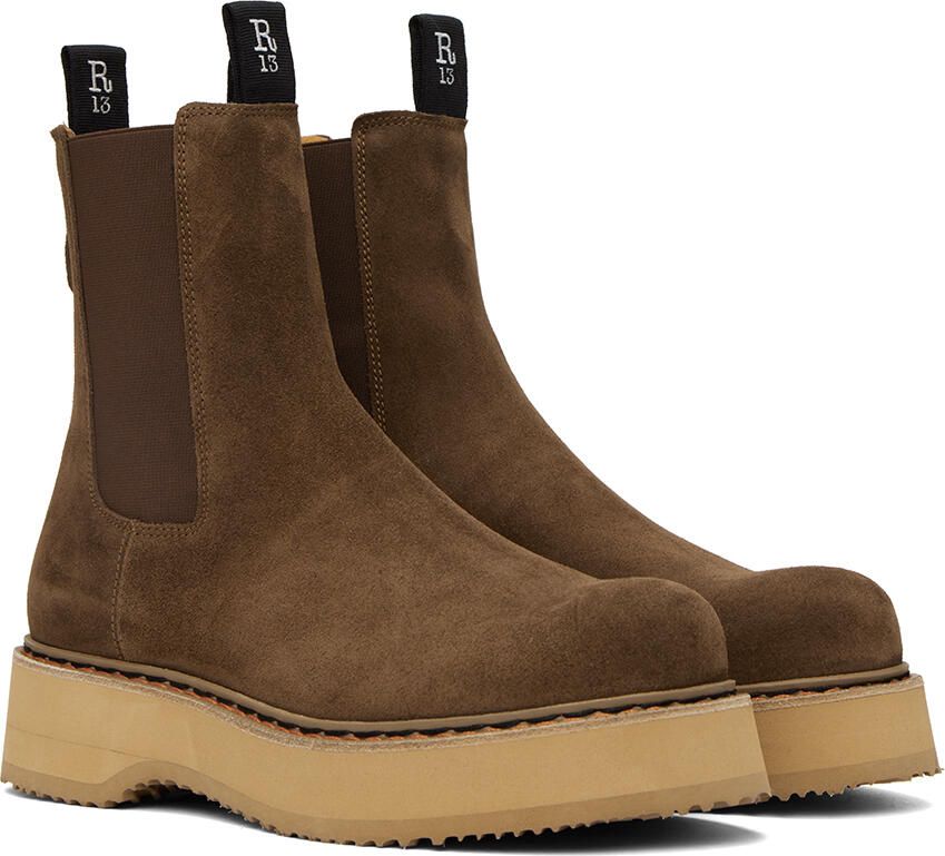 R13 Brown Single Stack Chelsea Boots - Picture 6