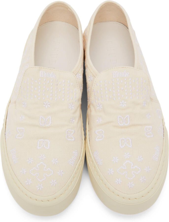 Rhude Beige Embroidered Slip-On Sneakers
