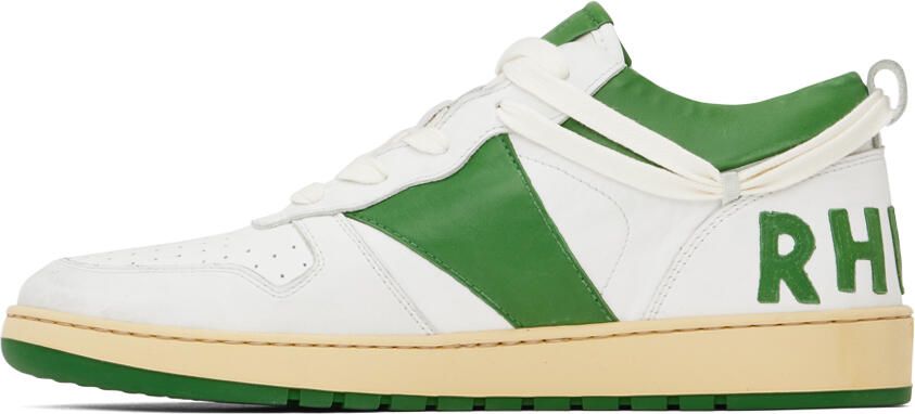 Rhude White & Green Rhecess Low Sneakers - Picture 11