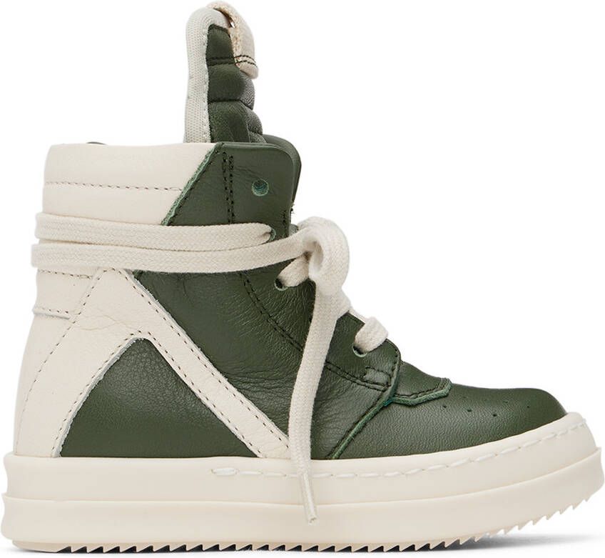 Rick Owens Baby Green & Off-White Geobasket Sneakers
