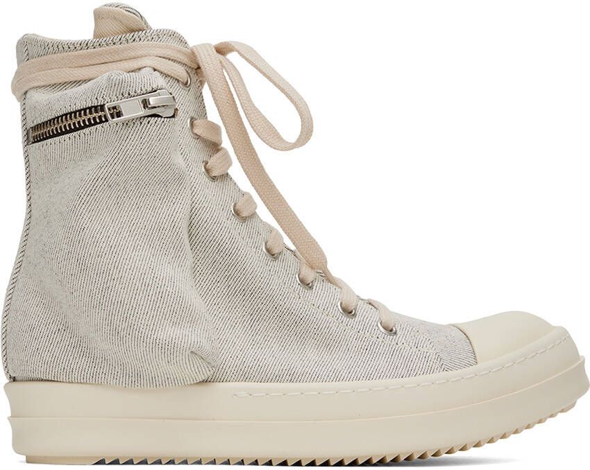 Rick Owens DRKSHDW White Lace-Up Denim Sneakers