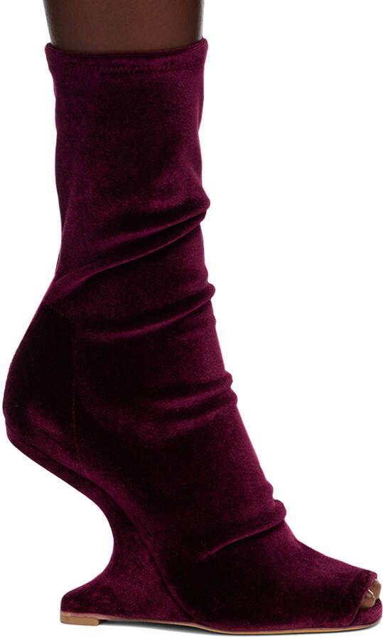 Rick Owens Lilies Burgundy Velvet Ankle Boots