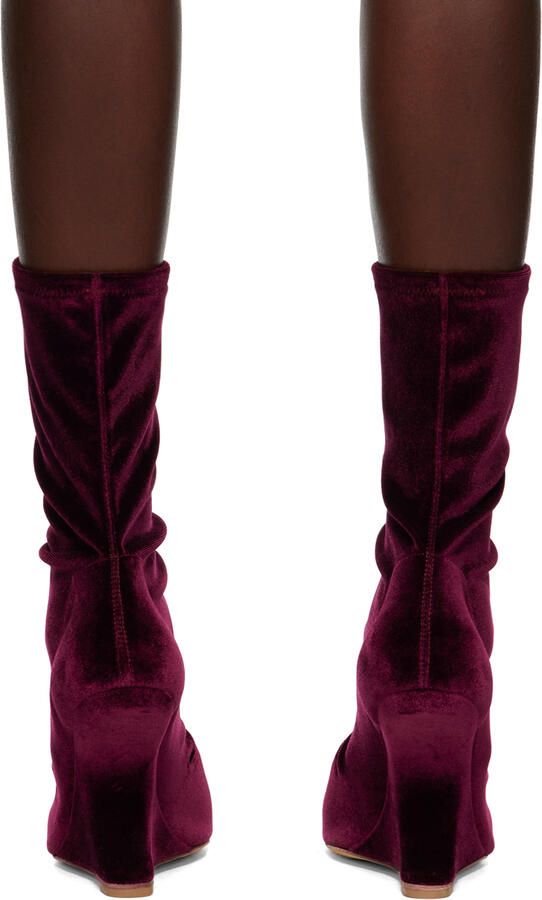 Rick Owens Lilies Burgundy Velvet Ankle Boots
