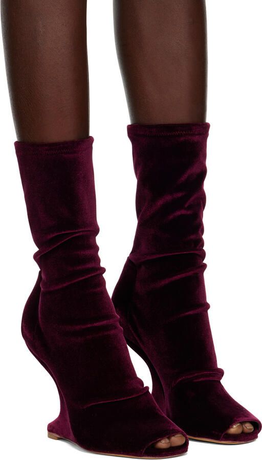 Rick Owens Lilies Burgundy Velvet Ankle Boots - Picture 4