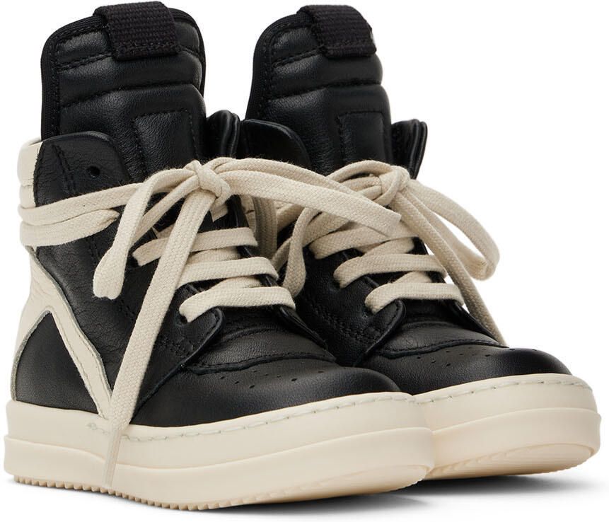 Rick Owens Baby Black & Off-White Geobasket Sneakers - Picture 3
