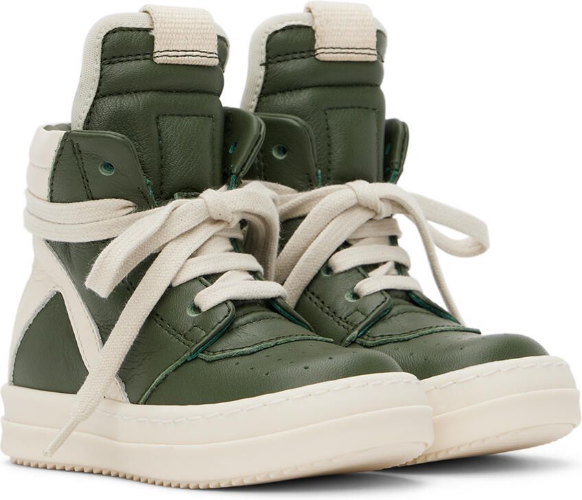 Rick Owens Baby Green & Off-White Geobasket Sneakers - Picture 3