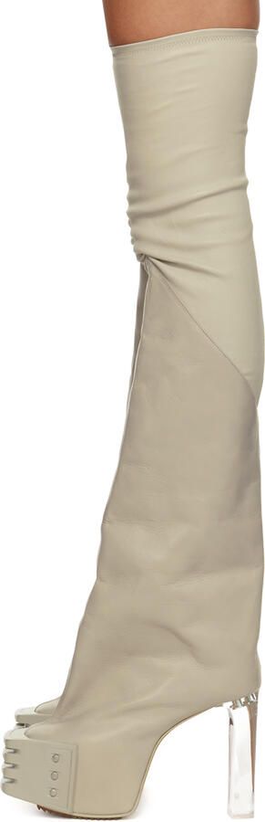 Rick Owens Beige Oblique Tall Boots - Picture 3