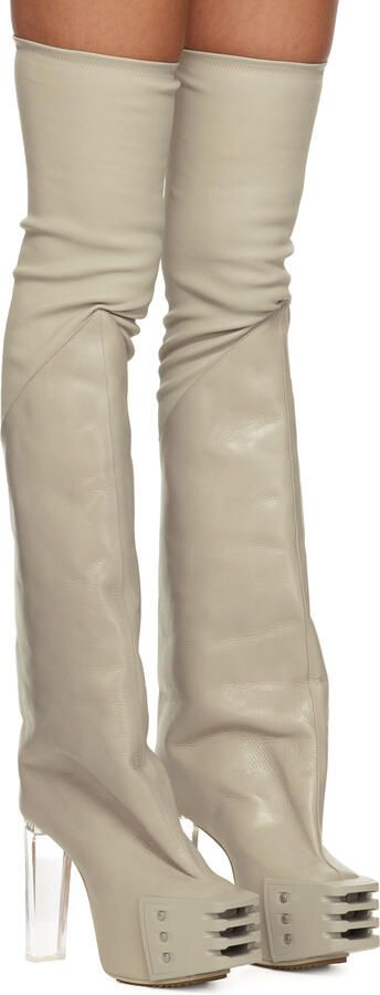 Rick Owens Beige Oblique Tall Boots - Picture 2