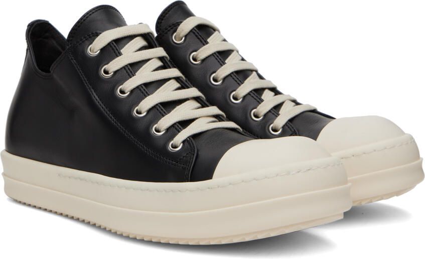 Rick Owens Black Leather Low Sneakers - Picture 2