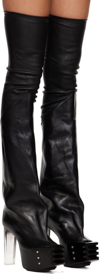 Rick Owens Black Oblique Tall Boots - Picture 2