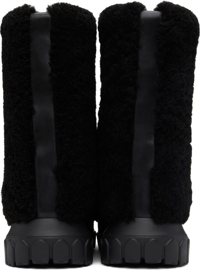 Rick Owens Black Shearling Lunar Tractor Boots - Picture 5