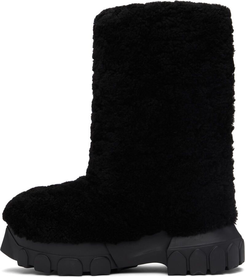 Rick Owens Black Shearling Lunar Tractor Boots - Picture 2