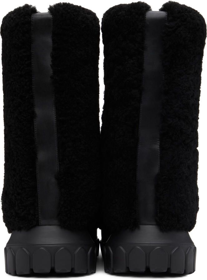 Rick Owens Black Shearling Lunar Tractor Boots - Picture 5