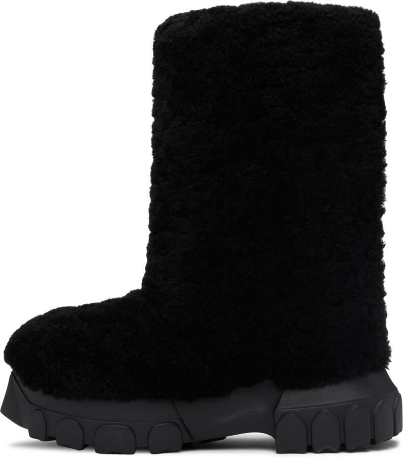 Rick Owens Black Shearling Lunar Tractor Boots - Picture 2
