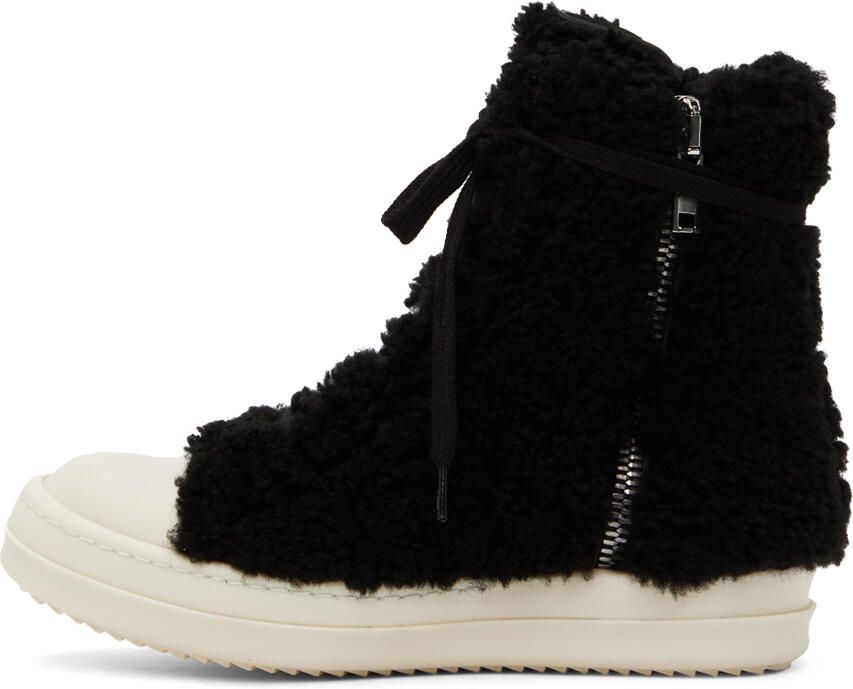 Rick Owens Black Shearling Strobe Sneakers - Picture 3