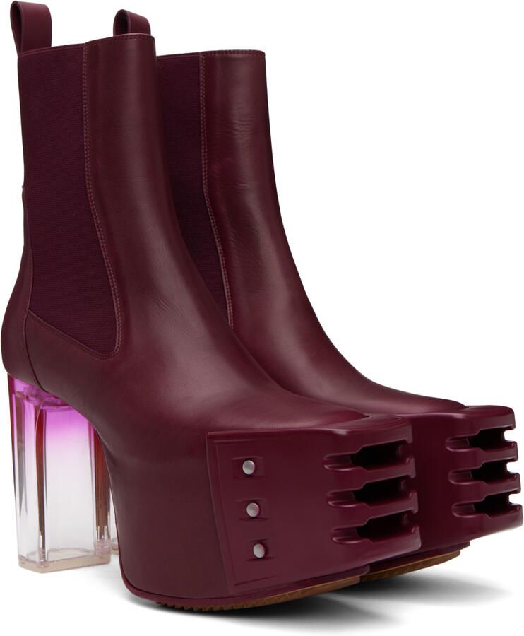 Rick Owens Burgundy Grilled Boots - Picture 2