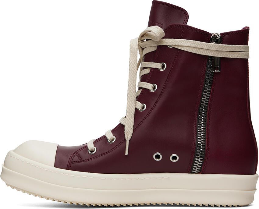 Rick Owens Burgundy Leather High Sneakers - Picture 4