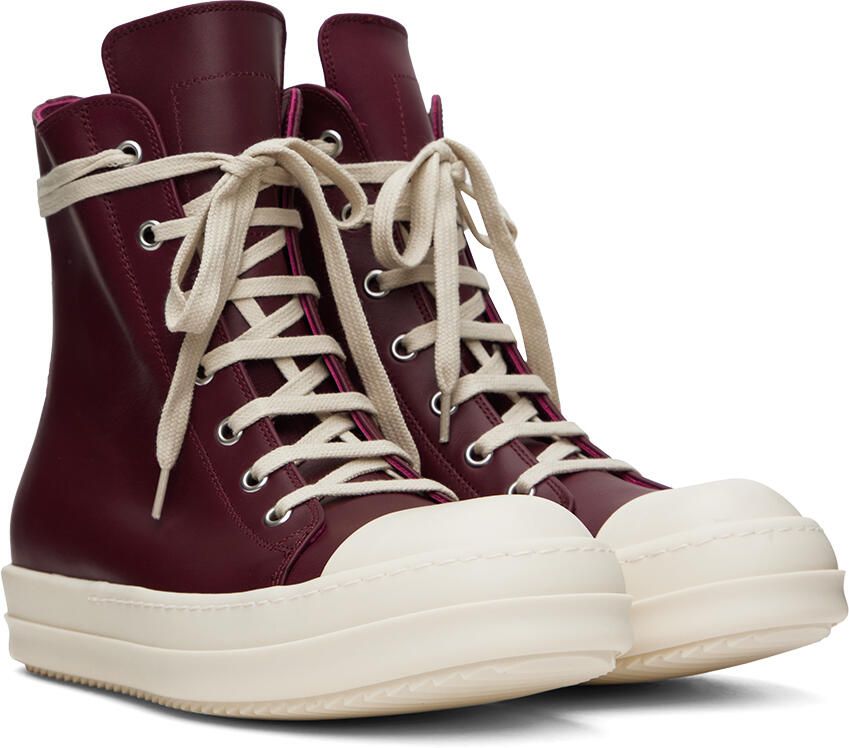 Rick Owens Burgundy Leather High Sneakers - Picture 2