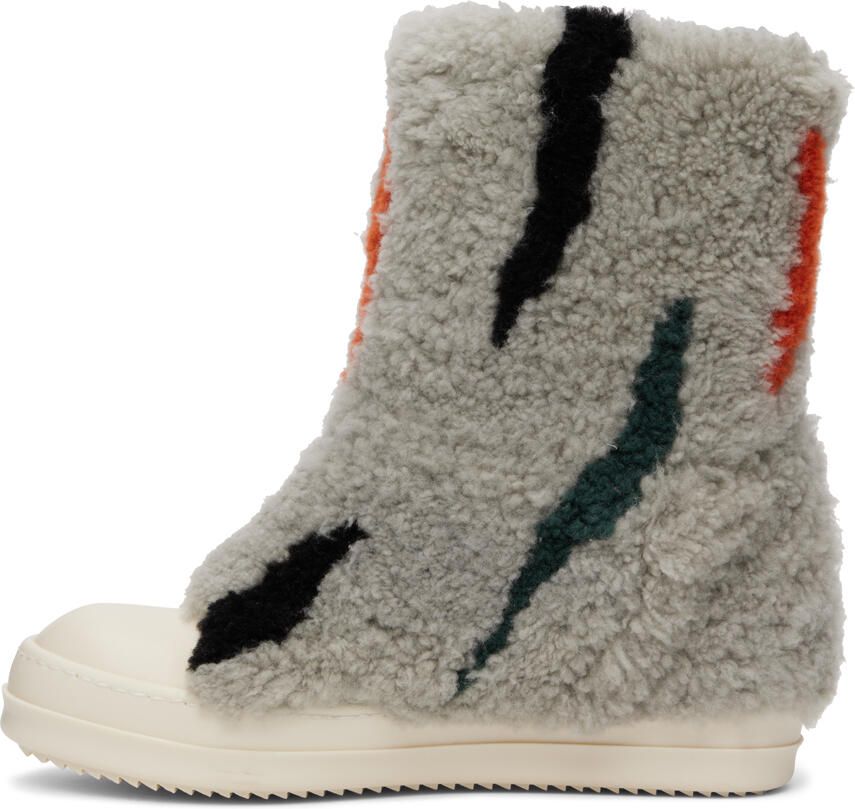 Rick Owens Gray Jumbo Puffer Shearling Sneakers - Picture 2