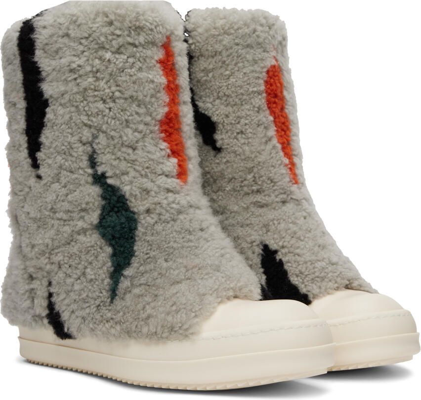 Rick Owens Gray Jumbo Puffer Shearling Sneakers - Picture 3