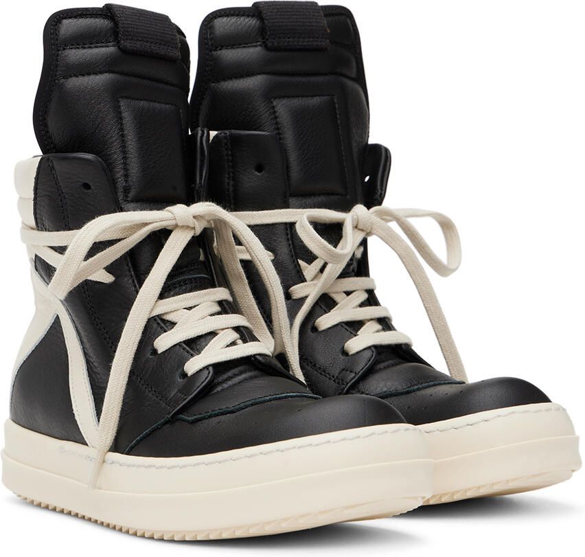 Rick Owens Kids Black & Off-White Geobasket Sneakers - Picture 2