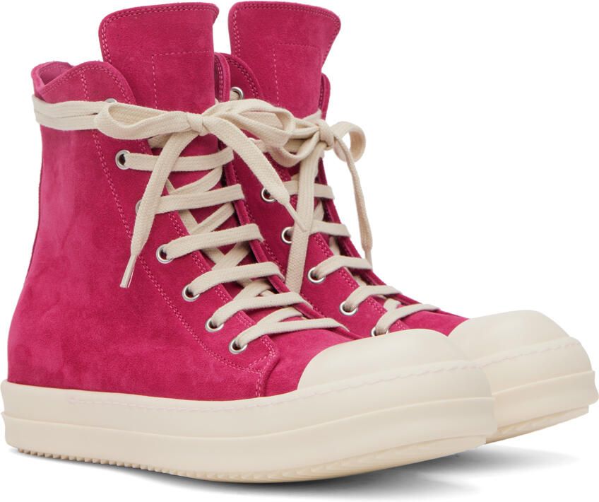 Rick Owens Pink Leather High Sneakers - Picture 4