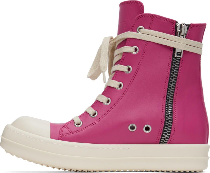 Rick Owens Pink Leather High Sneakers - Picture 5