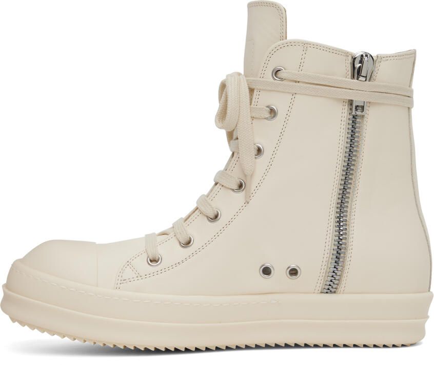 Rick Owens White Leather High Sneakers - Picture 3