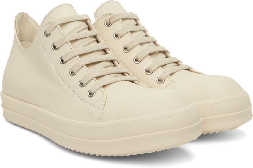 Rick Owens White Leather Low Sneakers - Picture 2