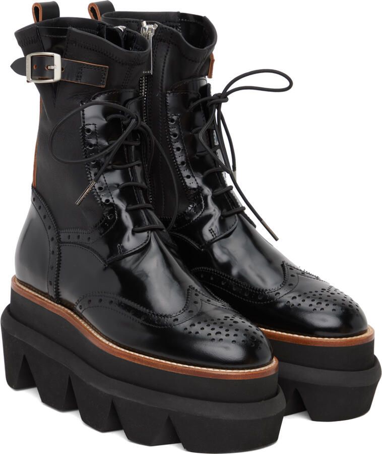 Sacai Black Wingtip Engineer Boots - Picture 3