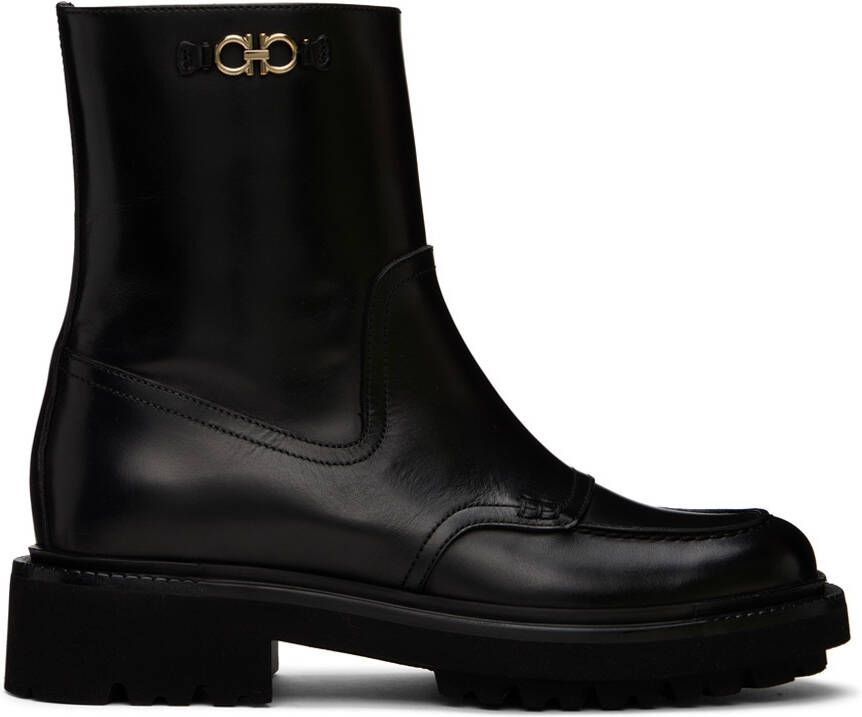 Ferragamo Black Oreste Leather Boots
