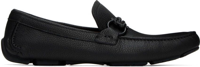 Ferragamo Black Pebbled Loafers