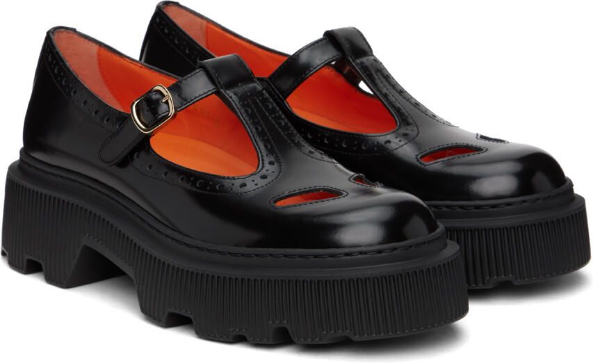 Santoni Black Perforated Mary Jane Brogues - Picture 2