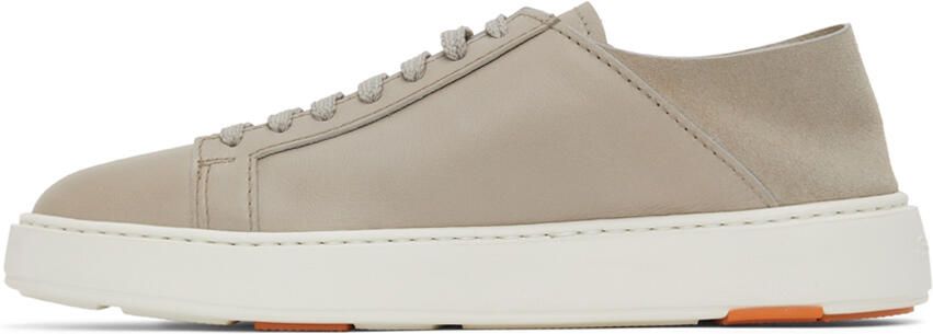 Santoni Taupe Buffed Leather Sneakers - Picture 4