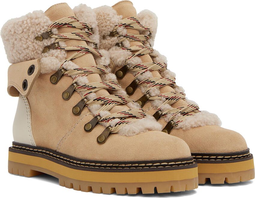 See by Chloé Beige Eileen Shearling Ankle Boots - Picture 2