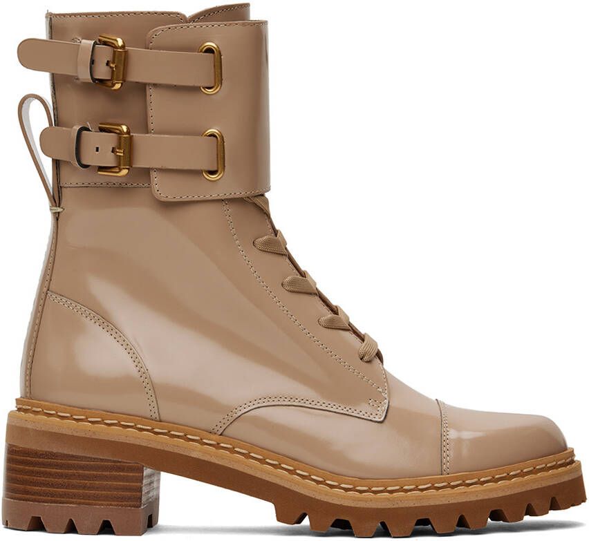 See by Chloé Beige Mallory Combat Boots