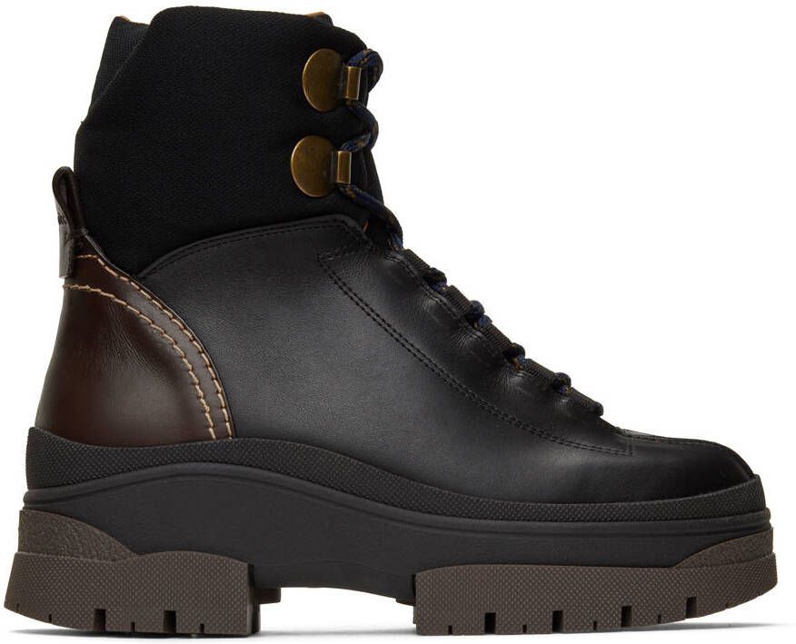 See by Chloé Black Cassidie Lace Up Ankle Boots
