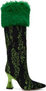 SHUTING QIU Green & Black Floral Tall Boots