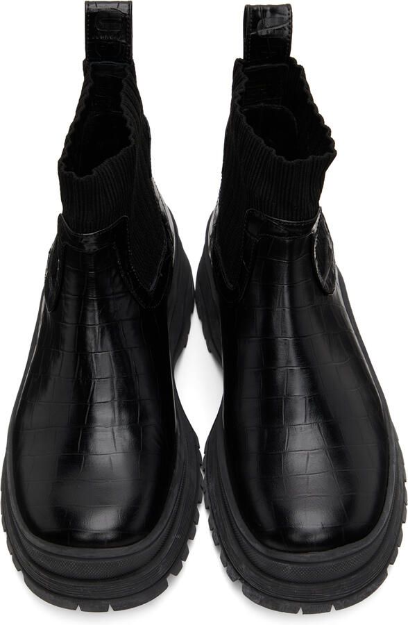 Staud Black Croc-Embossed Bow Boots - Picture 4